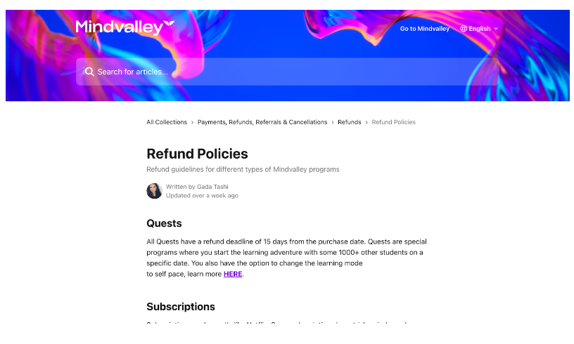 Mindvalley Refund Policy