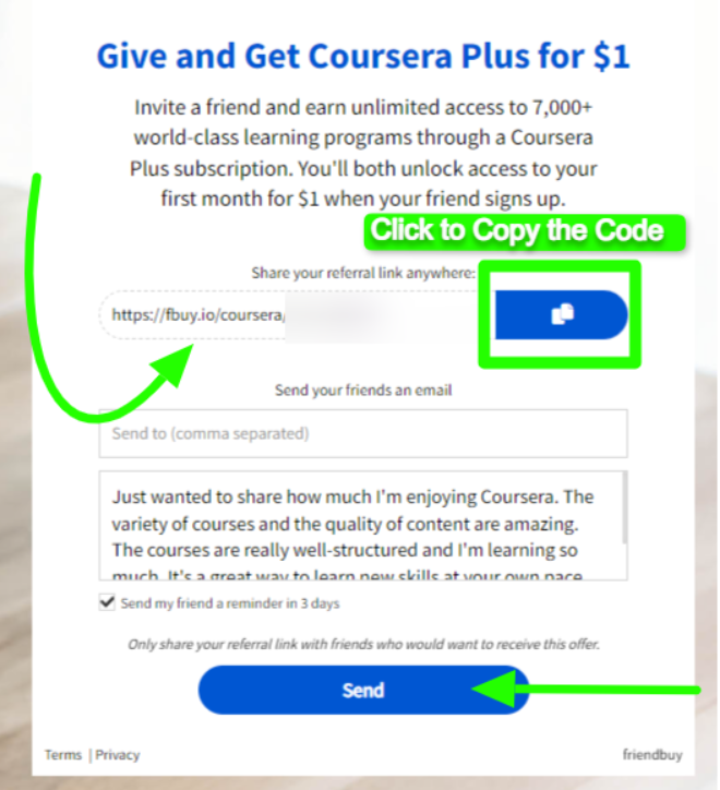 Share the Coursera Plus Referral Link