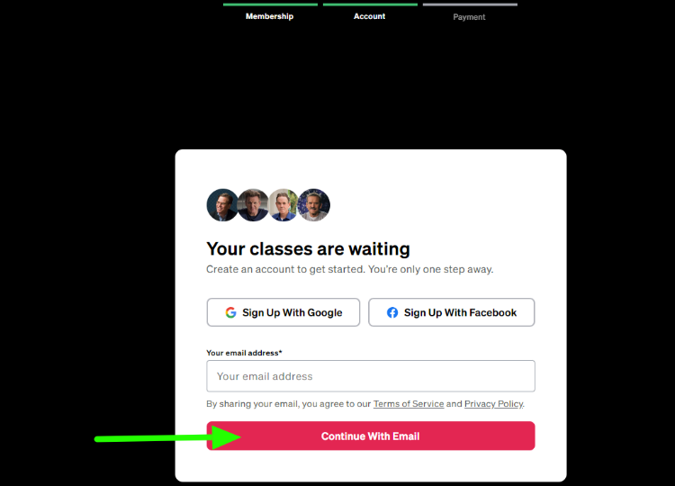 Create your Masterclass Account