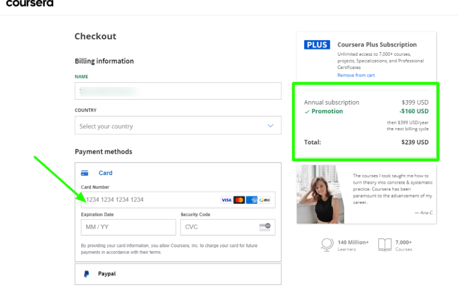 Coursera Checkout Page