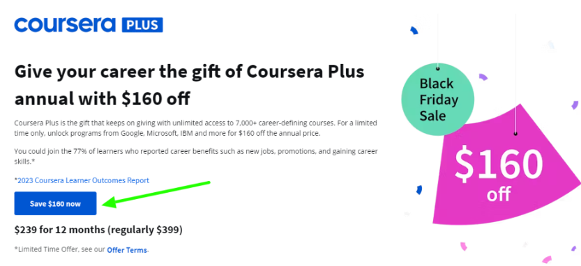 Coursera Plus $160 Off Page