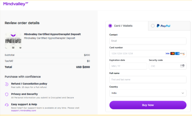 Mindvalley Checkout Page